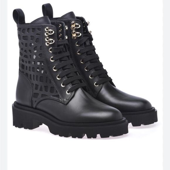 Baldinini Shoes - Baldinini Black Cutout Combat Boots, US8,5
